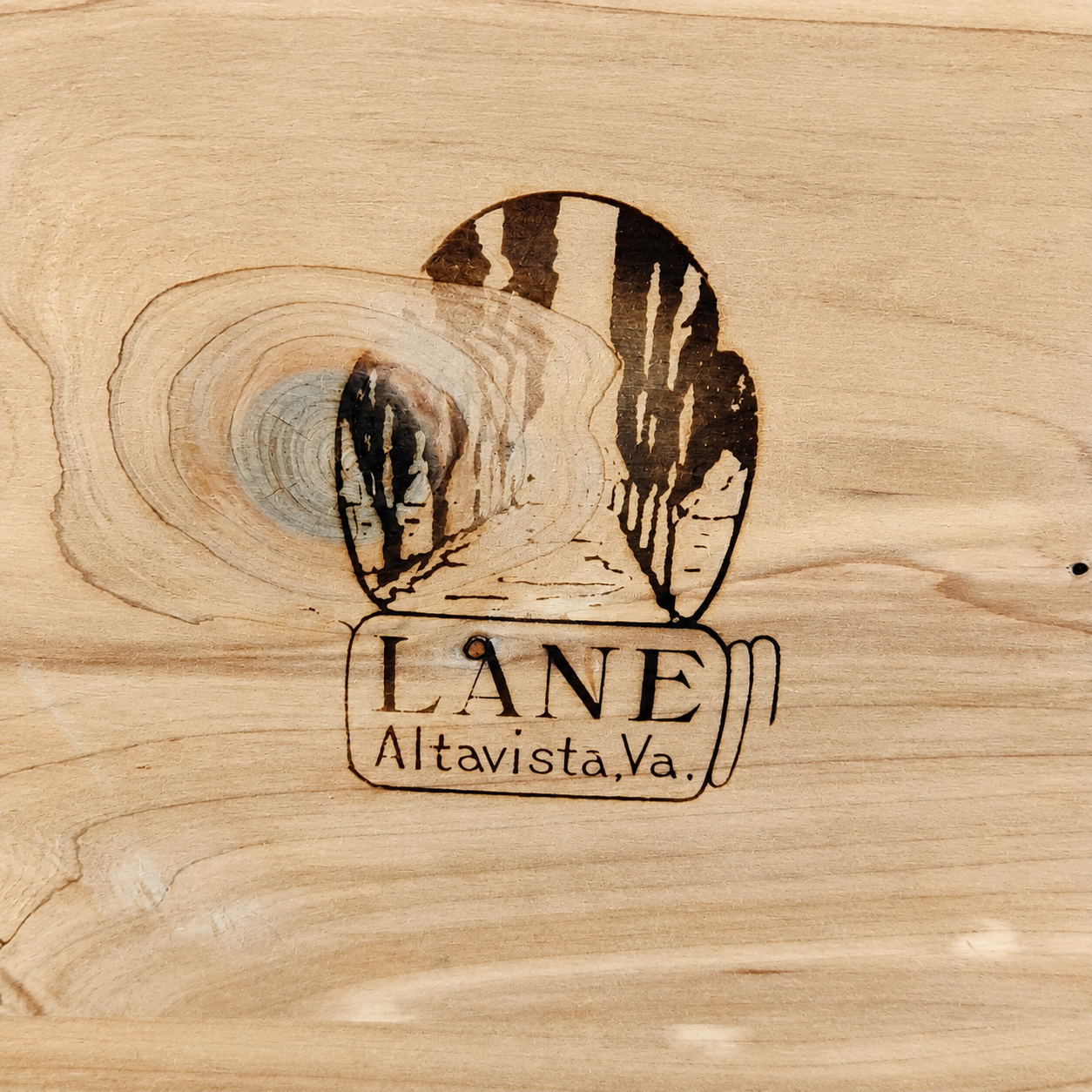 Original Lane Altavista, Virginia maker’s mark inside vintage Lane cedar chest.