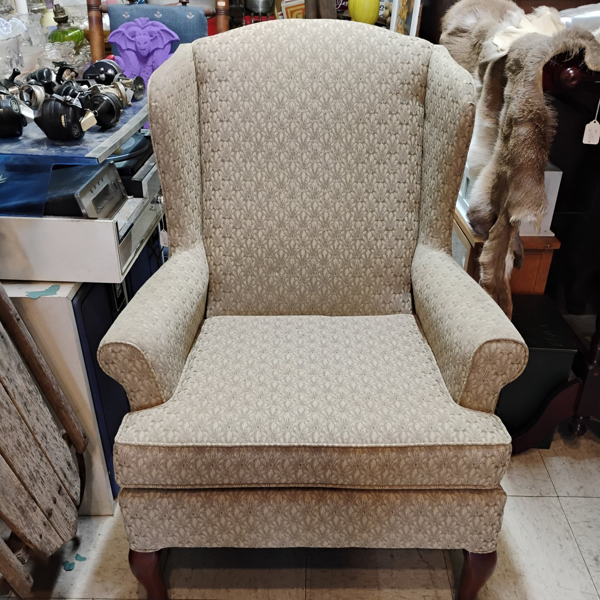 vintage beige highback large chair